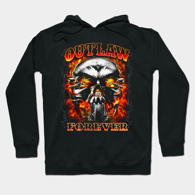 Outlaw Forever Flaming Skull Bike (full colour) Hoodie by Cattle and Crow